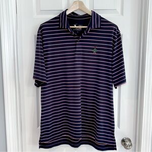 FG Tech Polo Golf Short Sleeve Striped Shirt Men XL Navy Pink White Made in USA